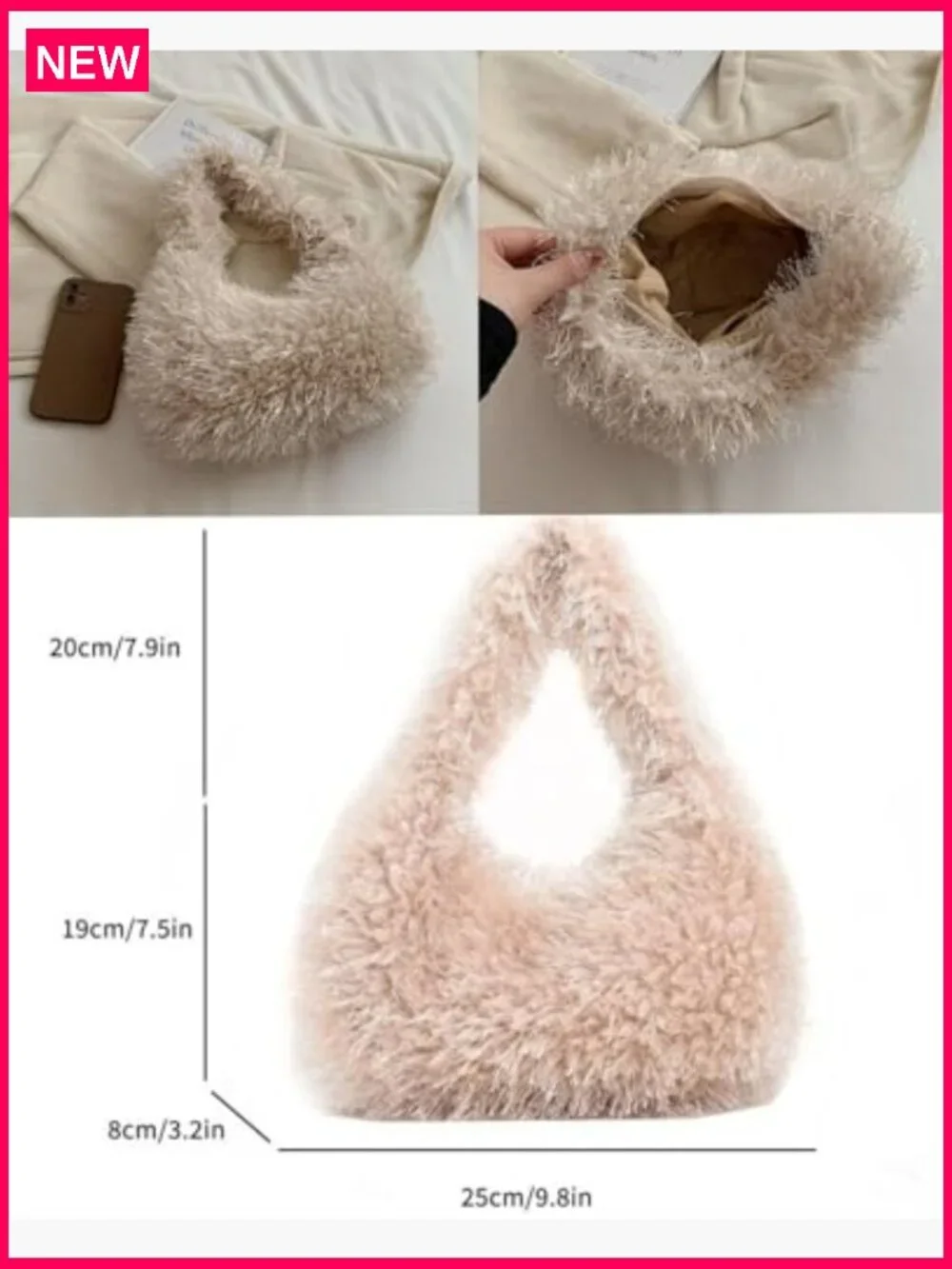 Faux Fur Fluffy Hobo Bag Furry Handbag Purse Y2K Fuzzy Tote Bag Cute Plush